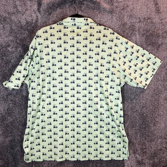 Elliott Collection Polo Shirt Mens XL Golf Cart Print Mint Green Performance - Picture 2 of 7